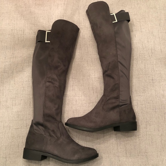 Gray Vegan Suede Tall Over The Knee Riding Boots - Picture 6 of 8